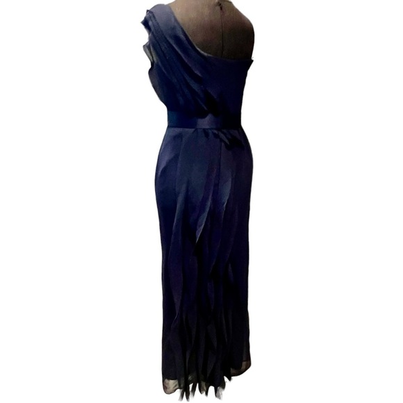 White by Vera Wang Navy Bridesmaid One Shoulder Chiffon Dress Style VW360274 - Picture 6 of 13